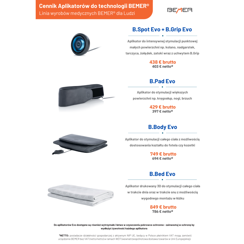 25 x Cennik Aplikatorów i Akcesoriów BEMER® EVO
